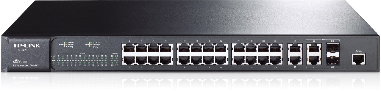 Switch JetStream™ administrable niveau 2 24 ports 10/100Mbps + 4 ports Gigabit